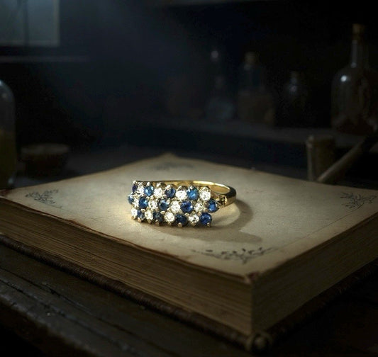 Sparkling Vintage Diamond & Sapphire Cluster Gold Ring