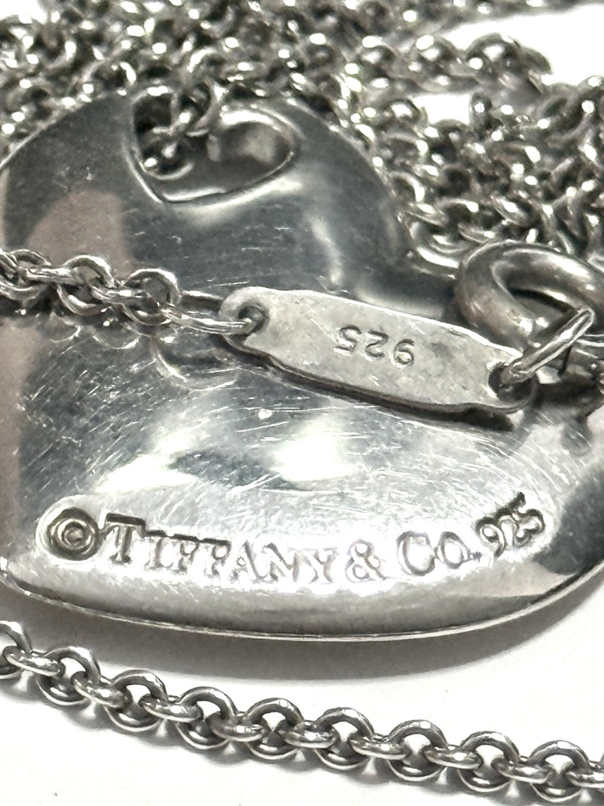 Tiffany & Co. Large Double Heart Stencil Cut out Pendant 16" Necklace 925