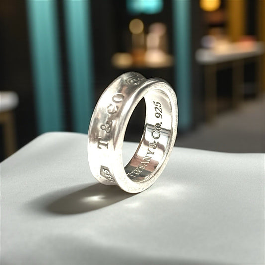 Authentic Tiffany & Co 1837 Ring in Sterling Silver Concave Size M 1/2