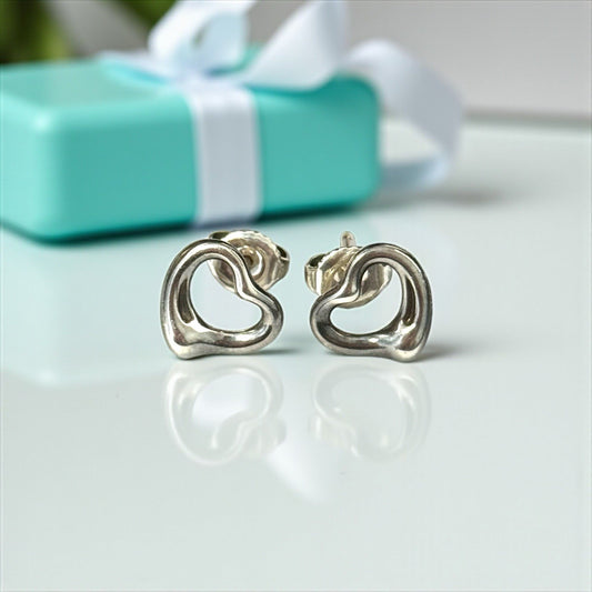 TIFFANY & CO. Elsa Peretti Open Heart Silver Stud Earrings 11mm  RRP £430