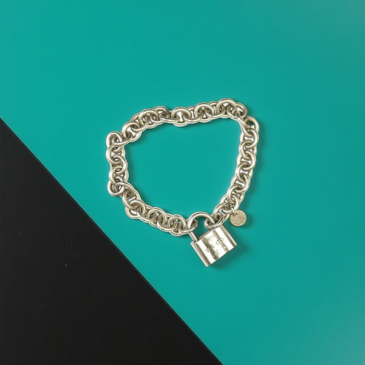 Rare Tiffany & Co Authentic Lock Silver 925 Bracelet 7" Return To Tiffany 1837