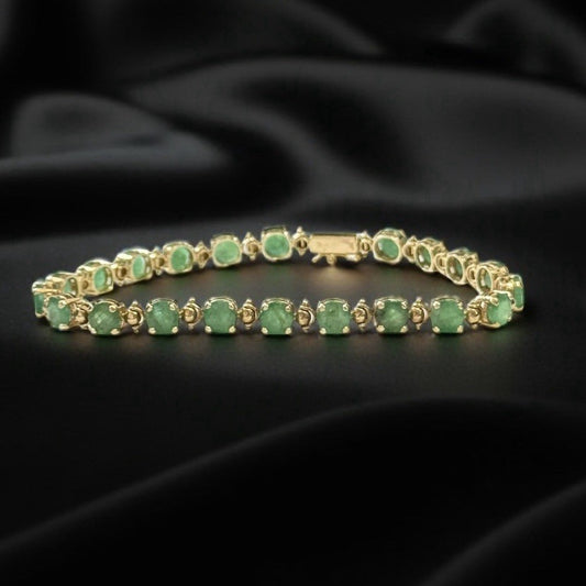 Vintage 9.66 Ct 21 Round Emerald 10k Gold Tennis Bracelet