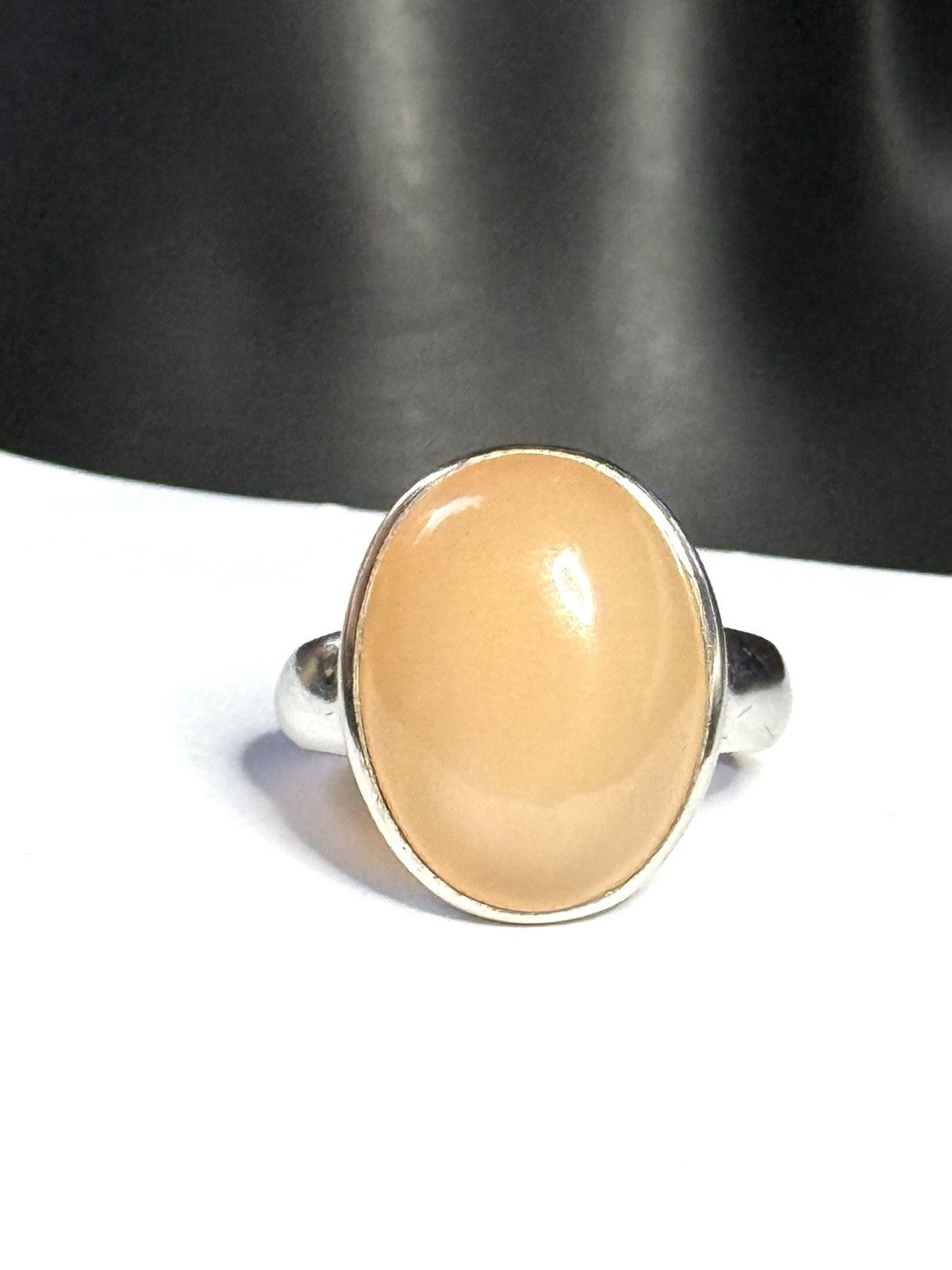 Pretty Peach Moonstone Silver Ring Size T