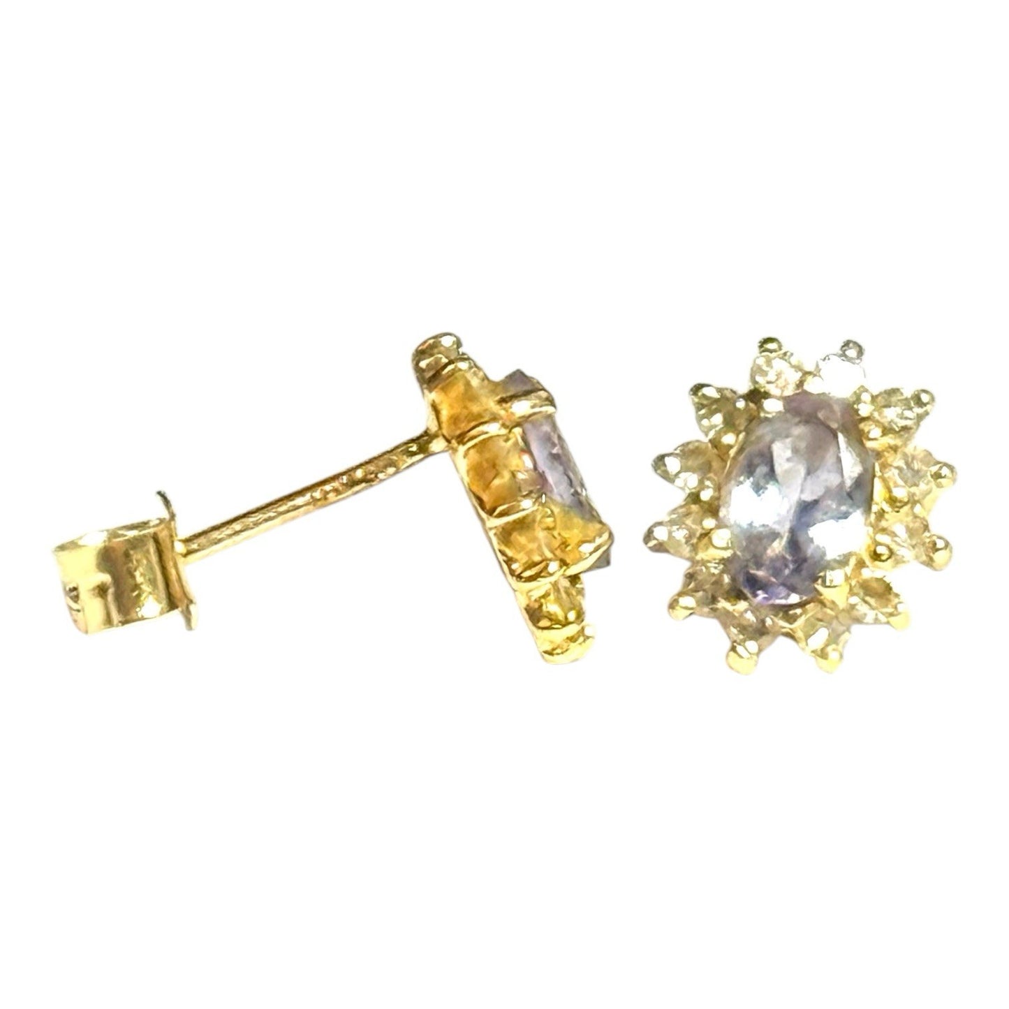 Stunning Tanzanite & Diamond Halo 18ct Gold Earrings