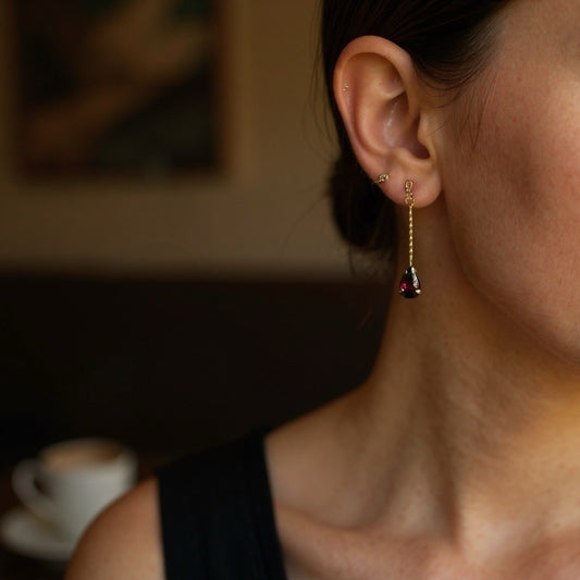 Eye-catching Rhodolite Garnet Gold Drop Earrings