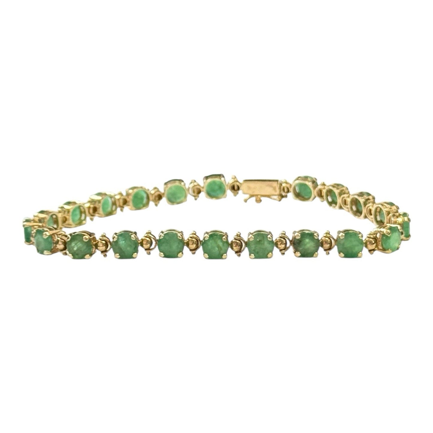 Vintage 9.66 Ct 21 Round Emerald 10k Gold Tennis Bracelet