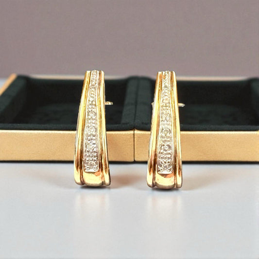 Luscious Half Hoop Diamond Gold Earrings