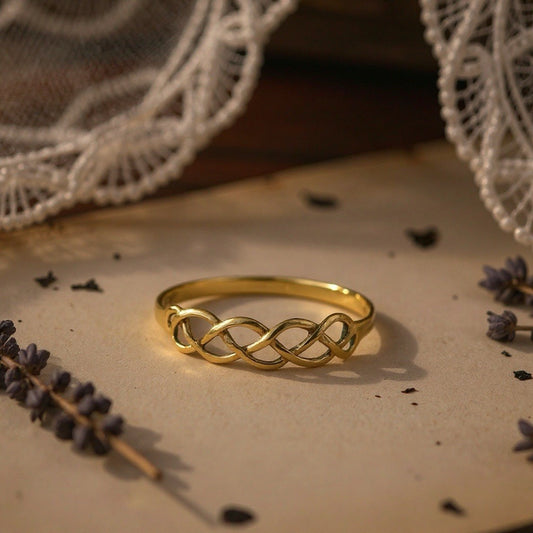Simple Vintage 9ct Gold Twist Lattice Stacking Ring Size U