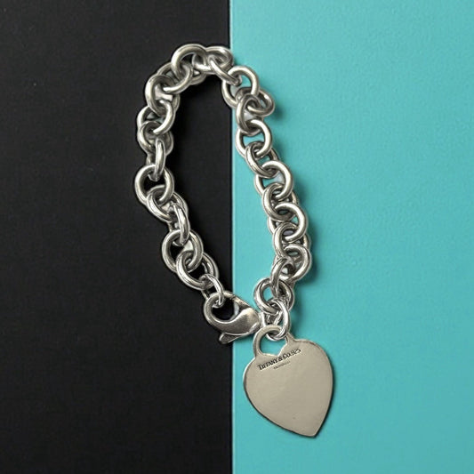 Vintage Tiffany & Co Hallmarked Heart Bracelet 7.5”