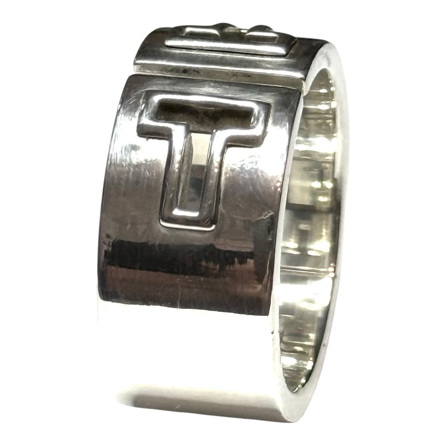 Tiffany & Co Sterling Silver T Cutout Wide Band Ring. Size P Retired