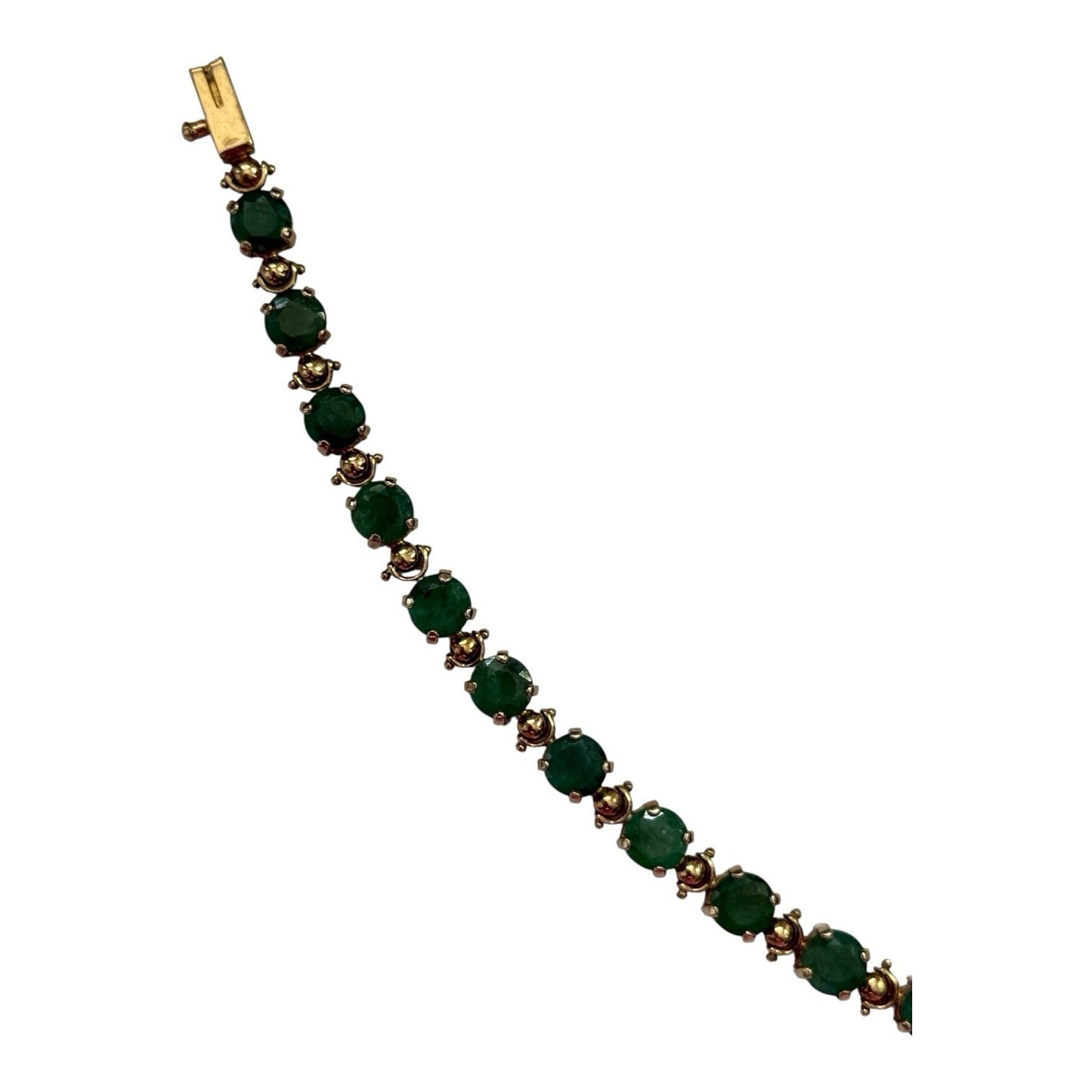 Vintage 9.66 Ct 21 Round Emerald 10k Gold Tennis Bracelet