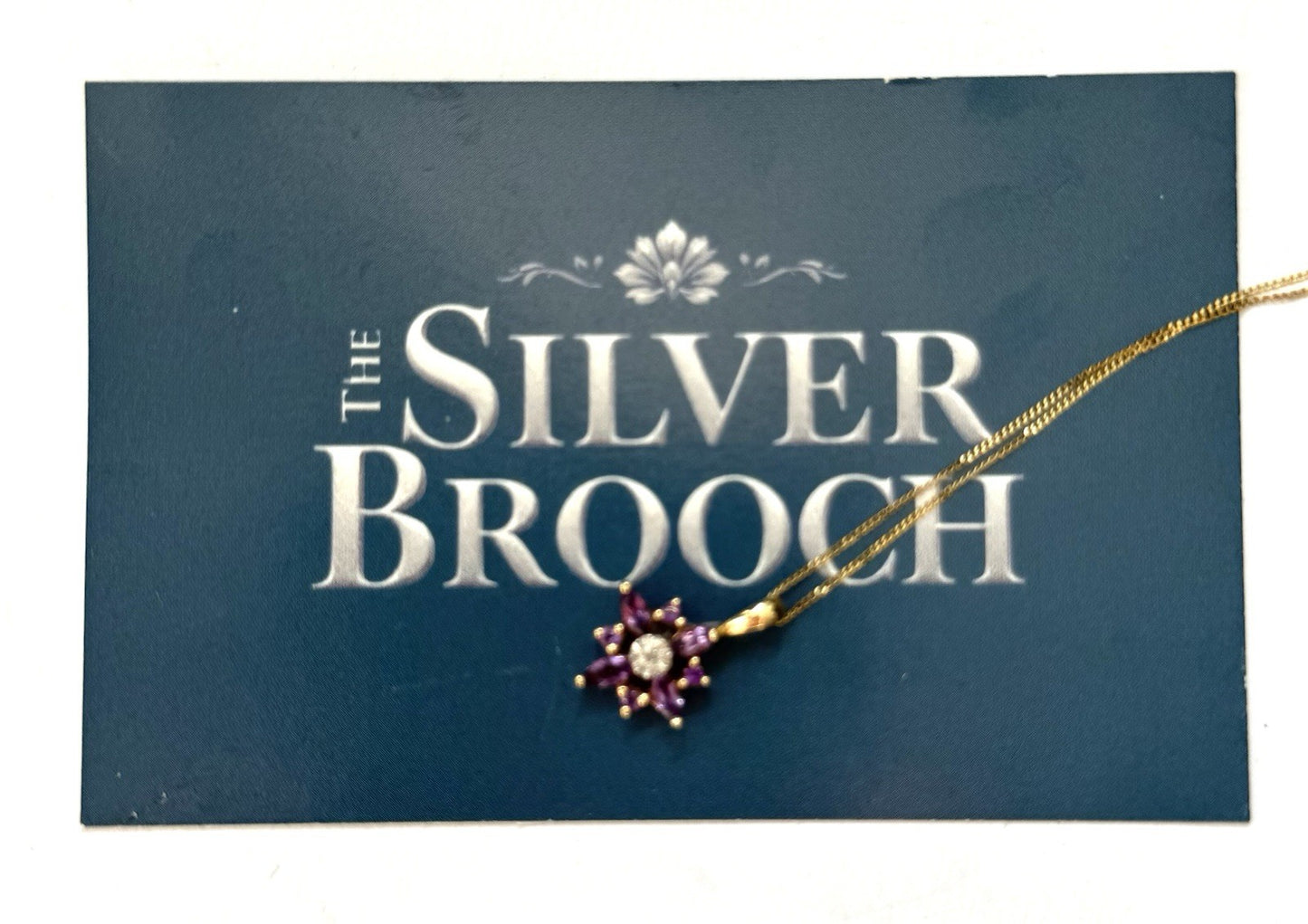 Pretty Amethyst & Diamond Gold Pendant & Chain