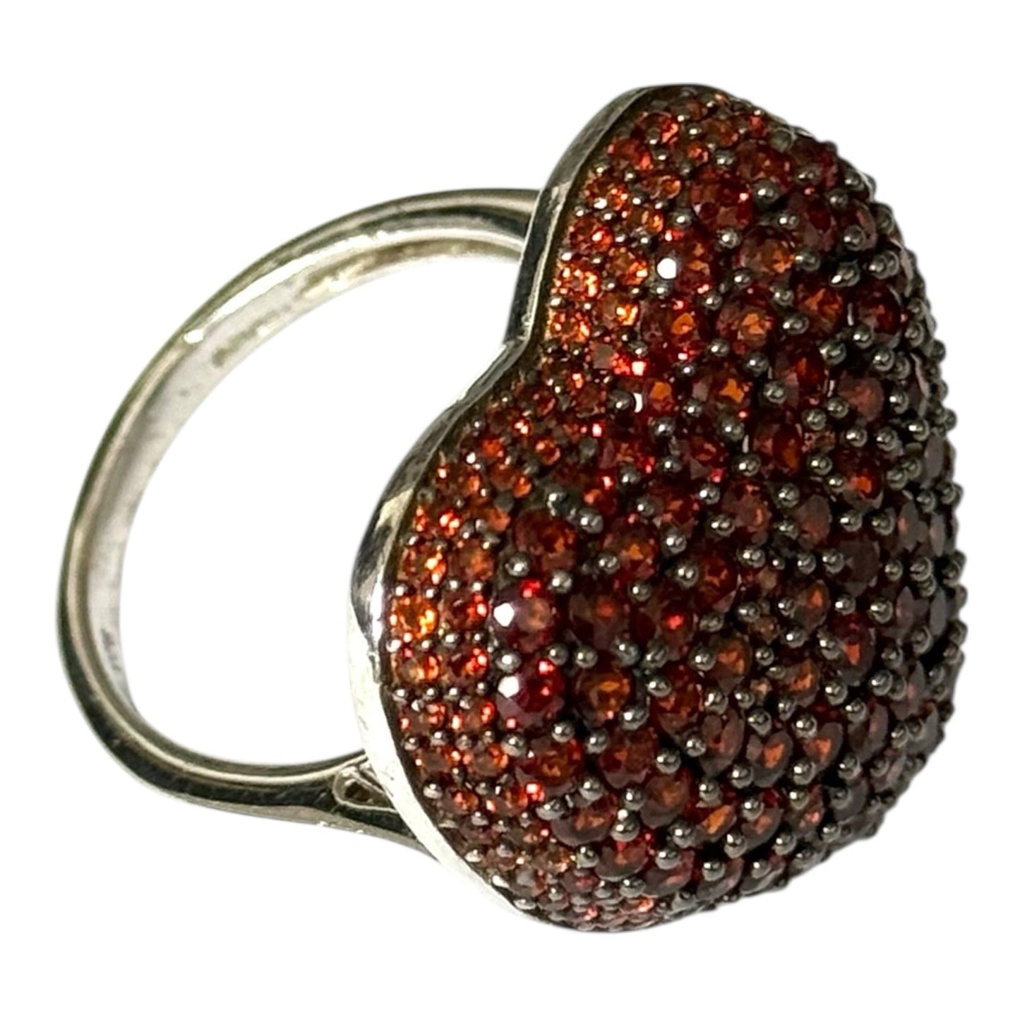Glitzy Garnet Heart TGGC Silver Ring Size S