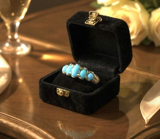Vintage Five Stone Turquoise Decorative Gold Ring