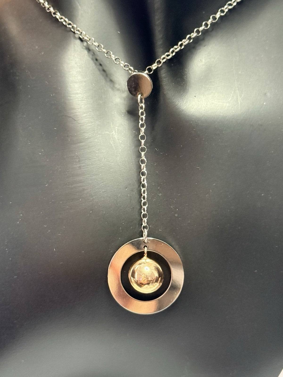 Sterling Silver Lariat Style Drop Pendant Necklace