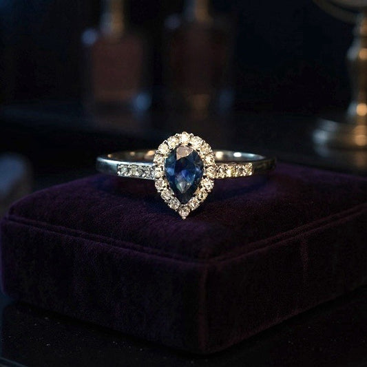 Stunning Sapphire & Diamond Halo White Gold Ring