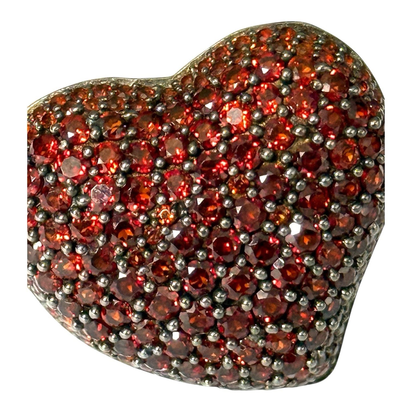 Glitzy Garnet Heart TGGC Silver Ring Size S