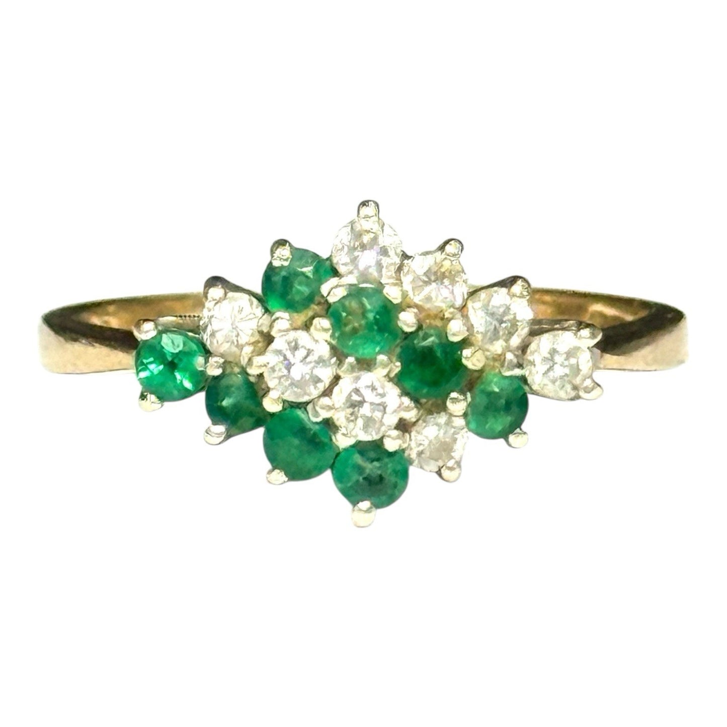 Vintage Diagonally Set Emerald & Diamond Gold Ring