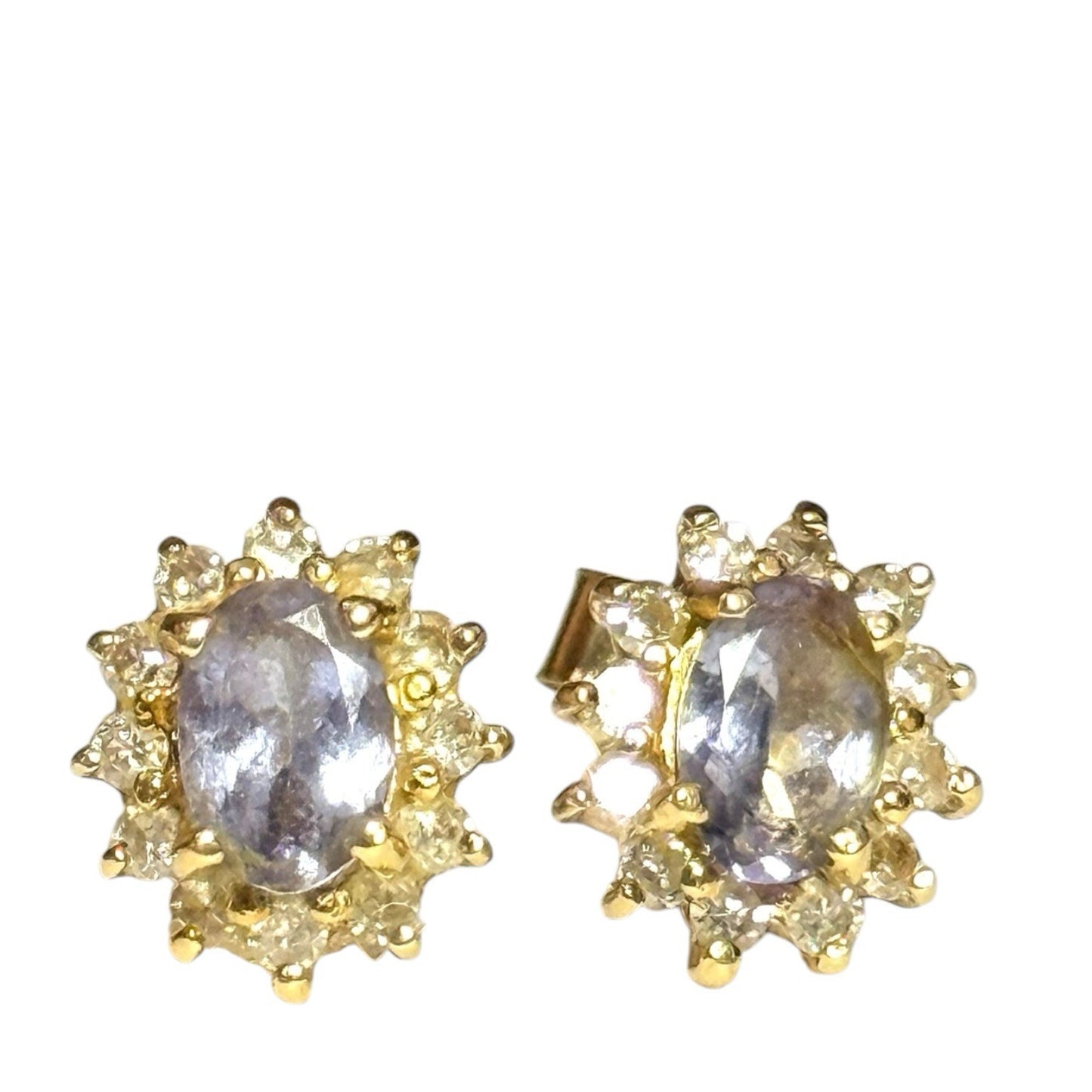 Stunning Tanzanite & Diamond Halo 18ct Gold Earrings