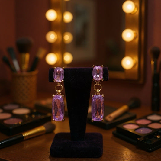 Beautiful Amethyst Articulated Gold Drop Earrings
