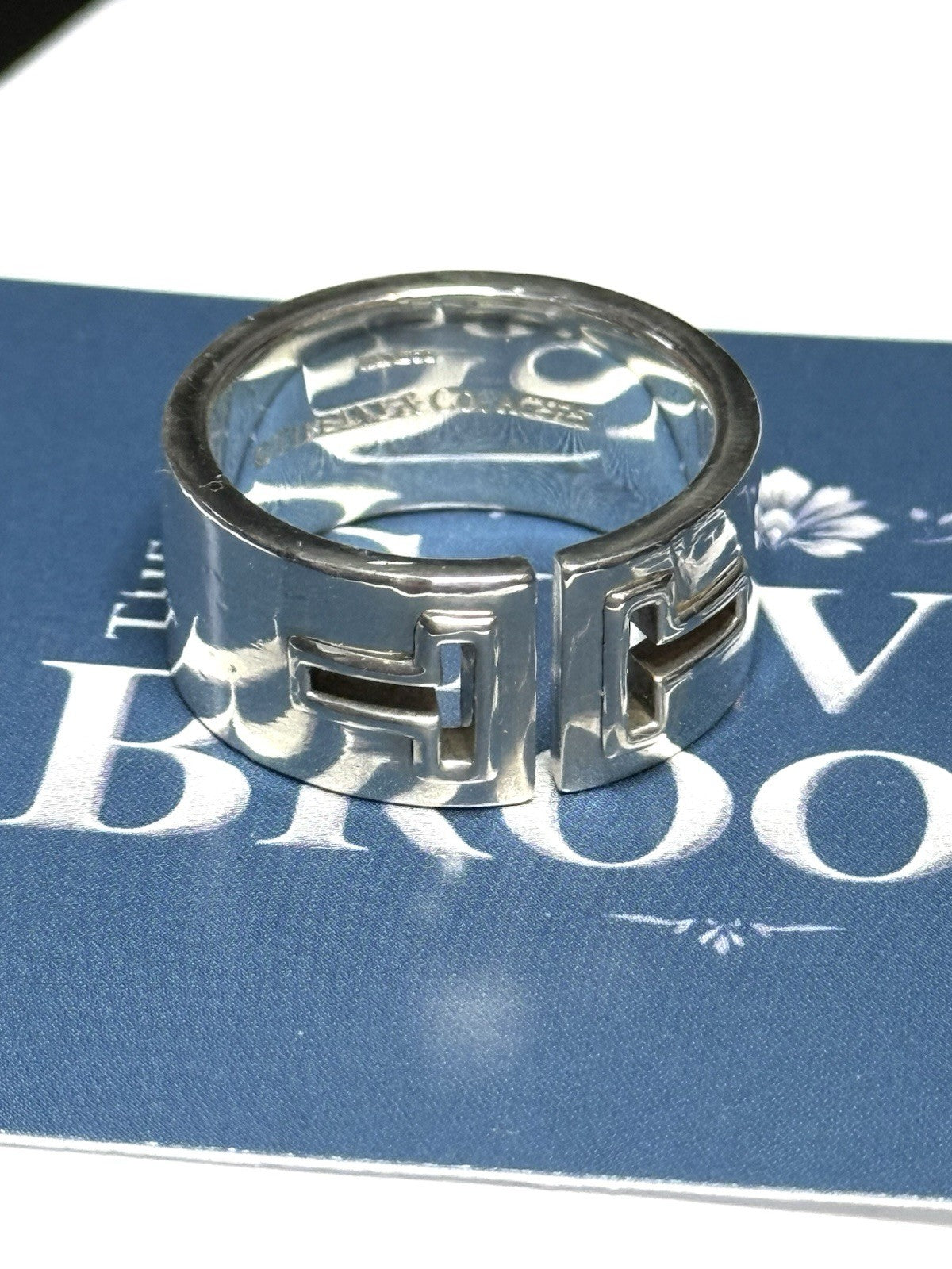 Tiffany & Co Sterling Silver T Cutout Wide Band Ring. Size P Retired