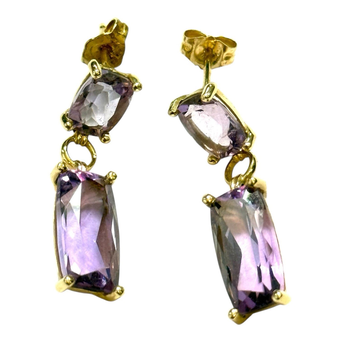 Beautiful Amethyst Articulated Gold Drop Earrings
