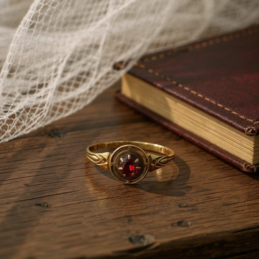 Antique Chester 1917 Garnet Solitaire Gold Ring
